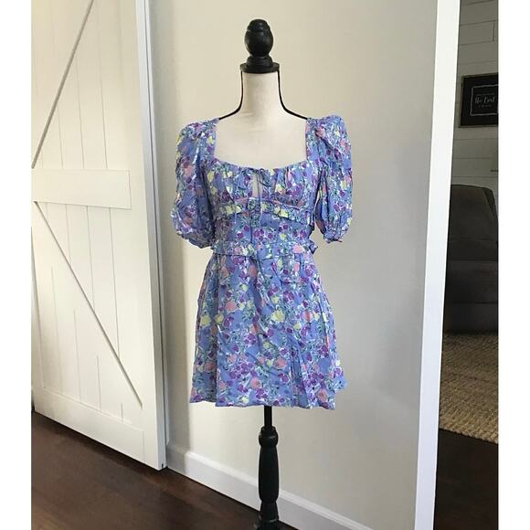 For Love & Lemons NWT Charlene Periwinkle Floral Mini Dress sz XS - Picture 3 of 14